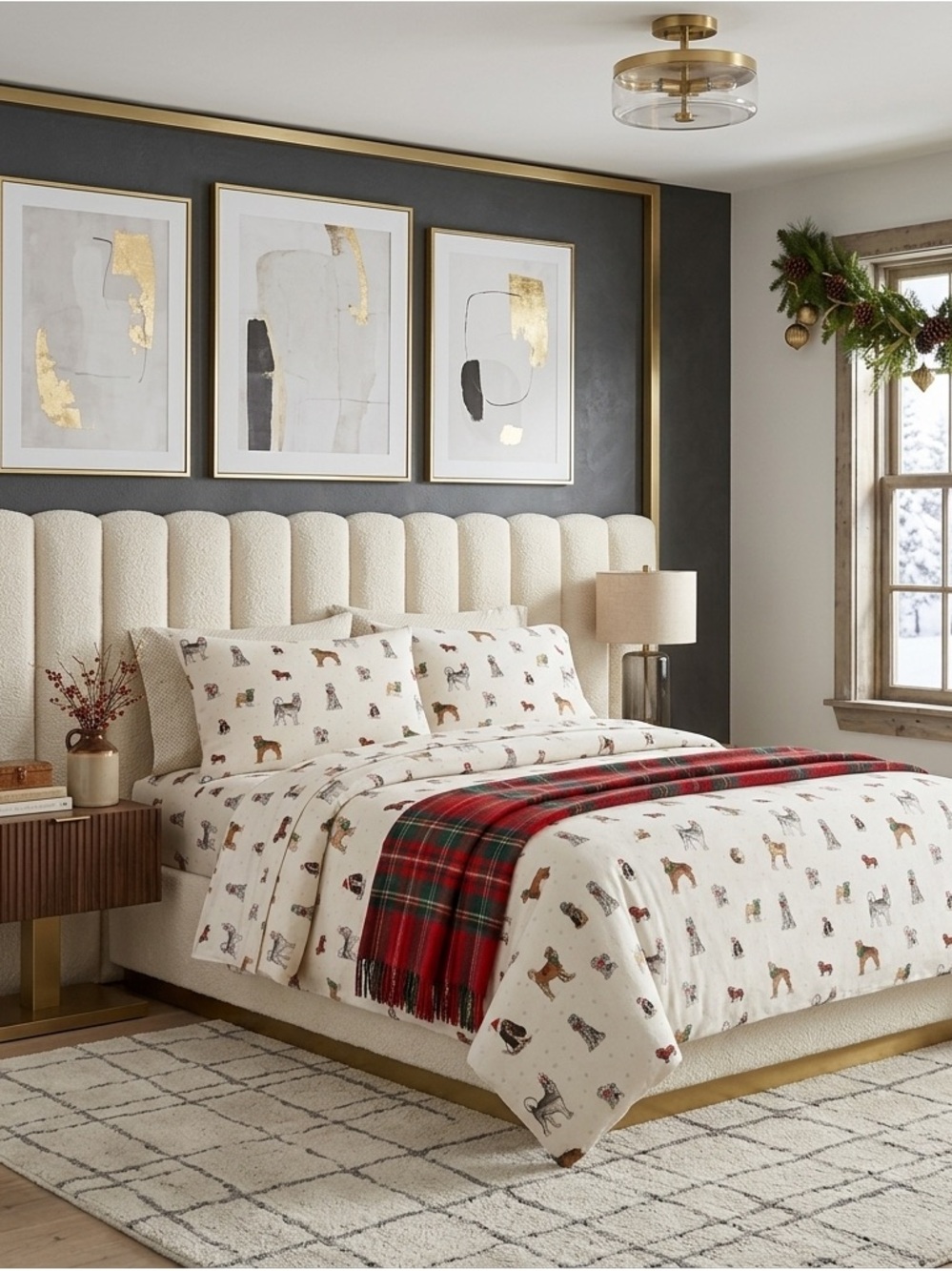 Charter Club Christmas Dogs Flannel Sheets Set Queen
